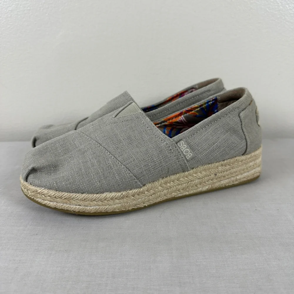 Skechers BOBS Women's 7.5 Espadrille Platform Flats Grey Jute Wrap Boho